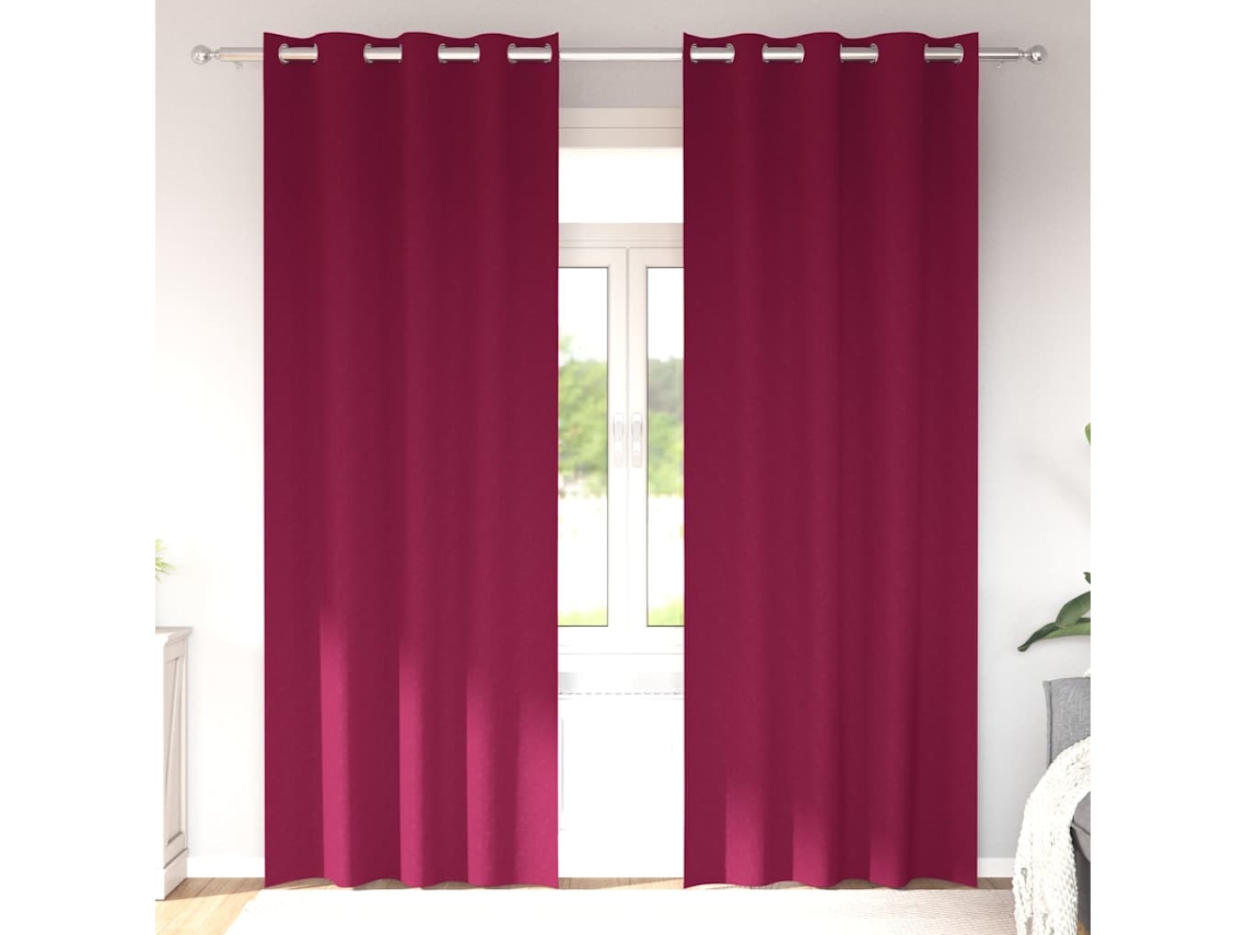 Vidaxl Cortinas Blackout Com Argolas 2 Unid. Vinho Vermelho Poliéster