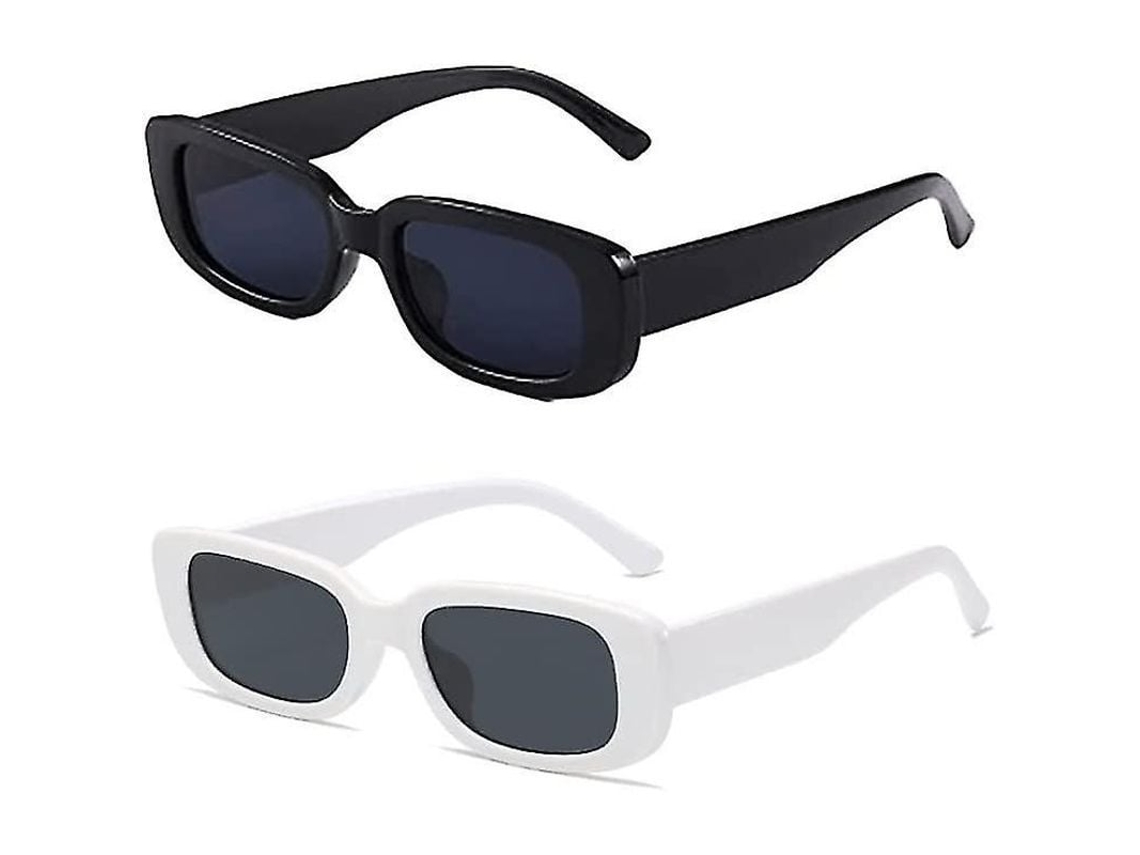 _óculos de Sol Retrô com Armacao Pequena, Retangular Tendencia Branco e Preto