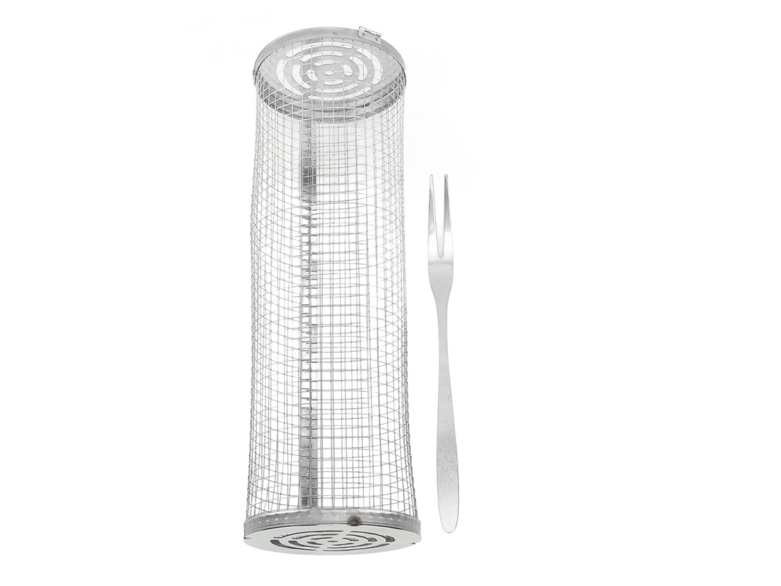 Cesta de Churrasco Giratória de Aço Inox Malha Aberta para Peixe Legumes Batatas Fritas S/MARCA