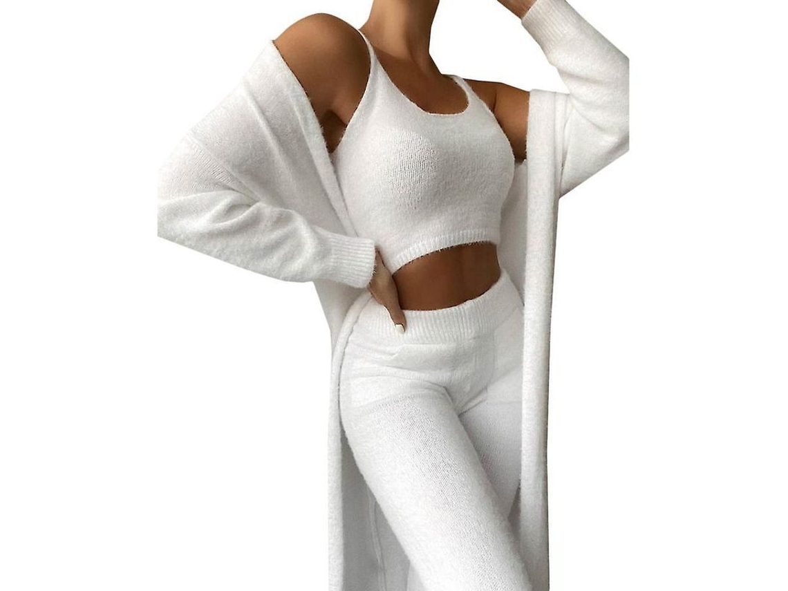 2026 conjunto de Pijamas Teddy Mujer 3 Piezas Suave Polyester Traje de Descanso Ucl S Blanco