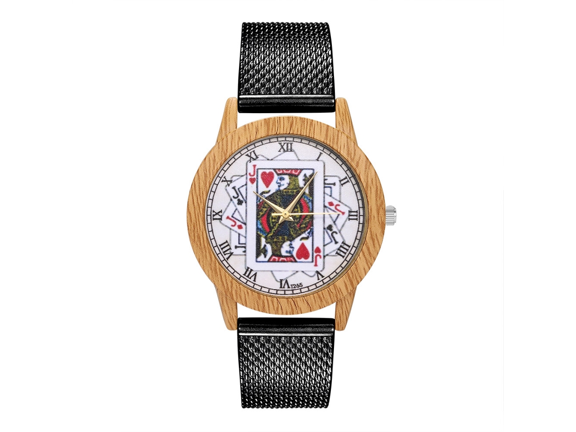 Relógio unissex para casais com pulseira de malha de aço e mostrador quadrado estilo pôquer (preto)