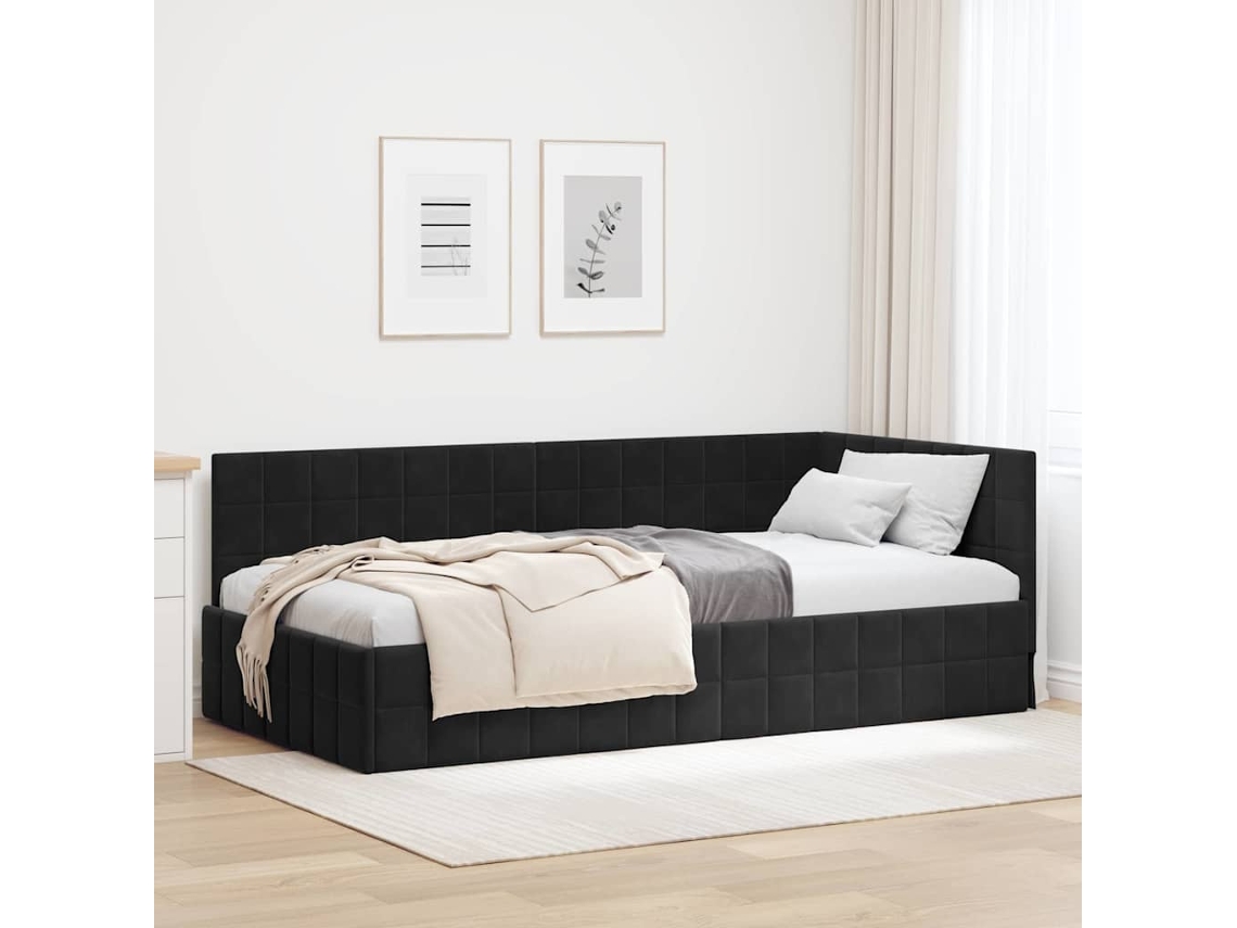Vidaxl Estrutura De Cama De Canto Preto 100 Cm X 200 Cm Veludo