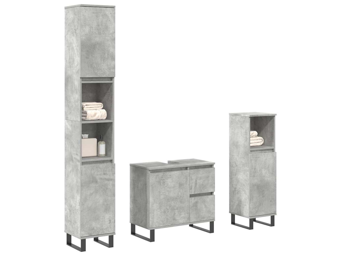 Vidaxl 3 Pcs Conj. Móveis Casa Banho Derivados Madeira Cinza Cimento
