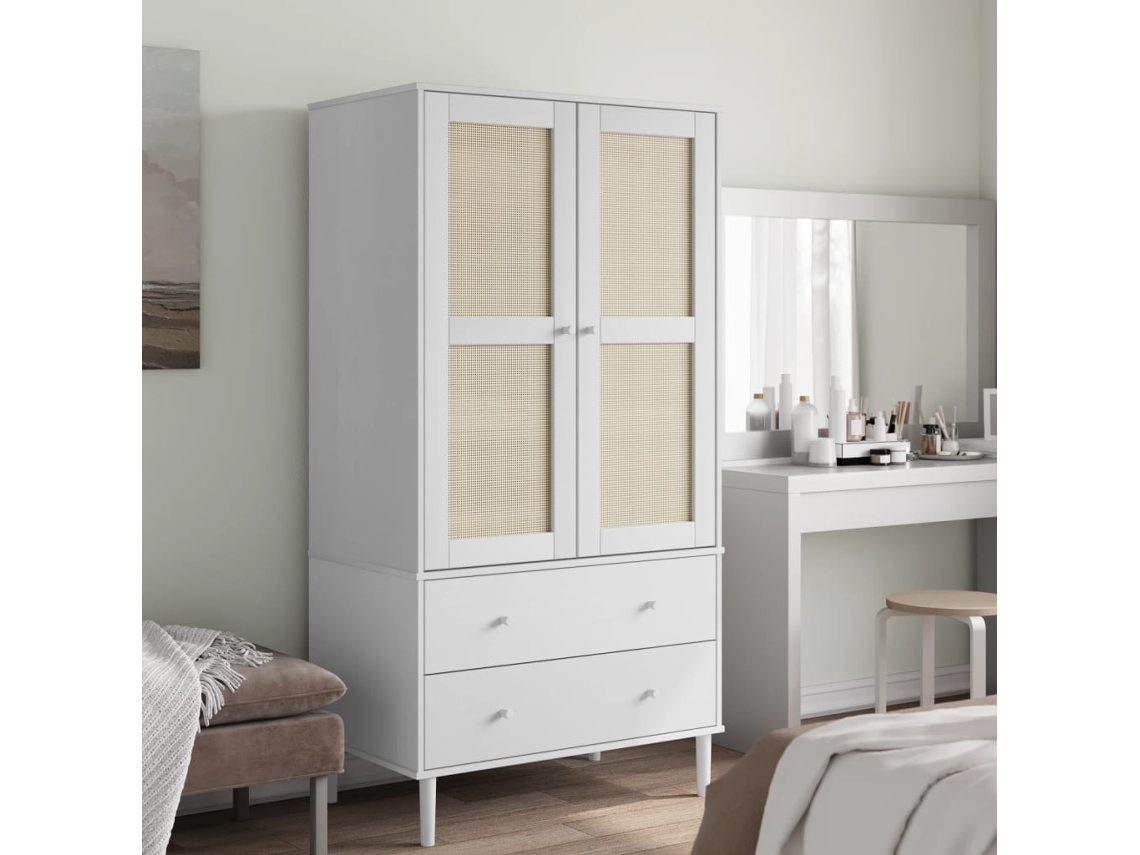 Vidaxl Roupeiro Senja Aspeto Vime 90x55x175 Cm Pinho Maciço Branco