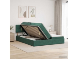 Vidaxl Cama De Armazenamento Led Com Colchão Verde-escuro 180 X 200 Cm