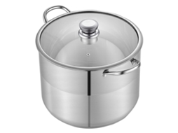 Panela de Aço Inoxidável com Capacidade 15 1 L Tampa Vidro e Alças Diâmetro 32 Cm Leve para Transportar Base 5 Camadas Grande Resistente Ideal Sopas