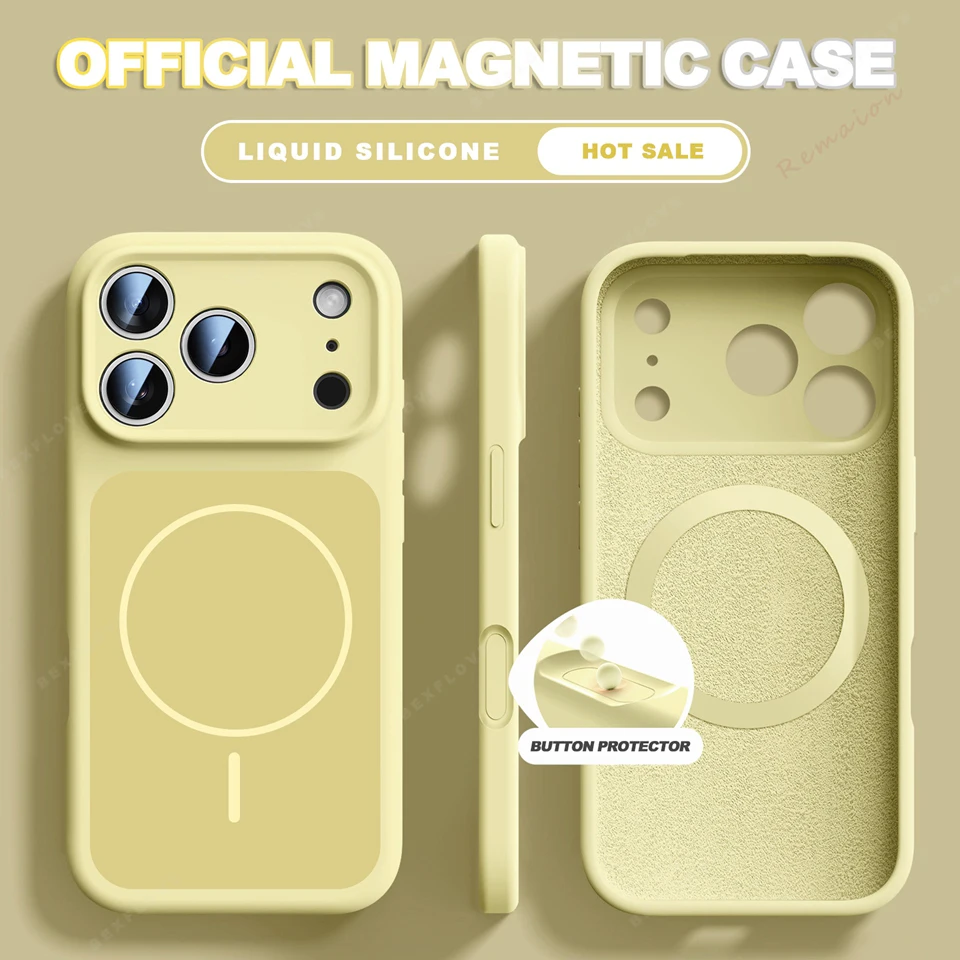 Capa Magnética Magsafe De Silicone Líquido (iphone 17 Pro Max, Amarela), Adequada Para Iphone, Capa Macia À Prova De Choque.