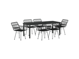 Conjunto 7 Conjunto De Jantar Para Exterior Vidaxl Preto Vime Pe (200 X 80 X 73 Cm)