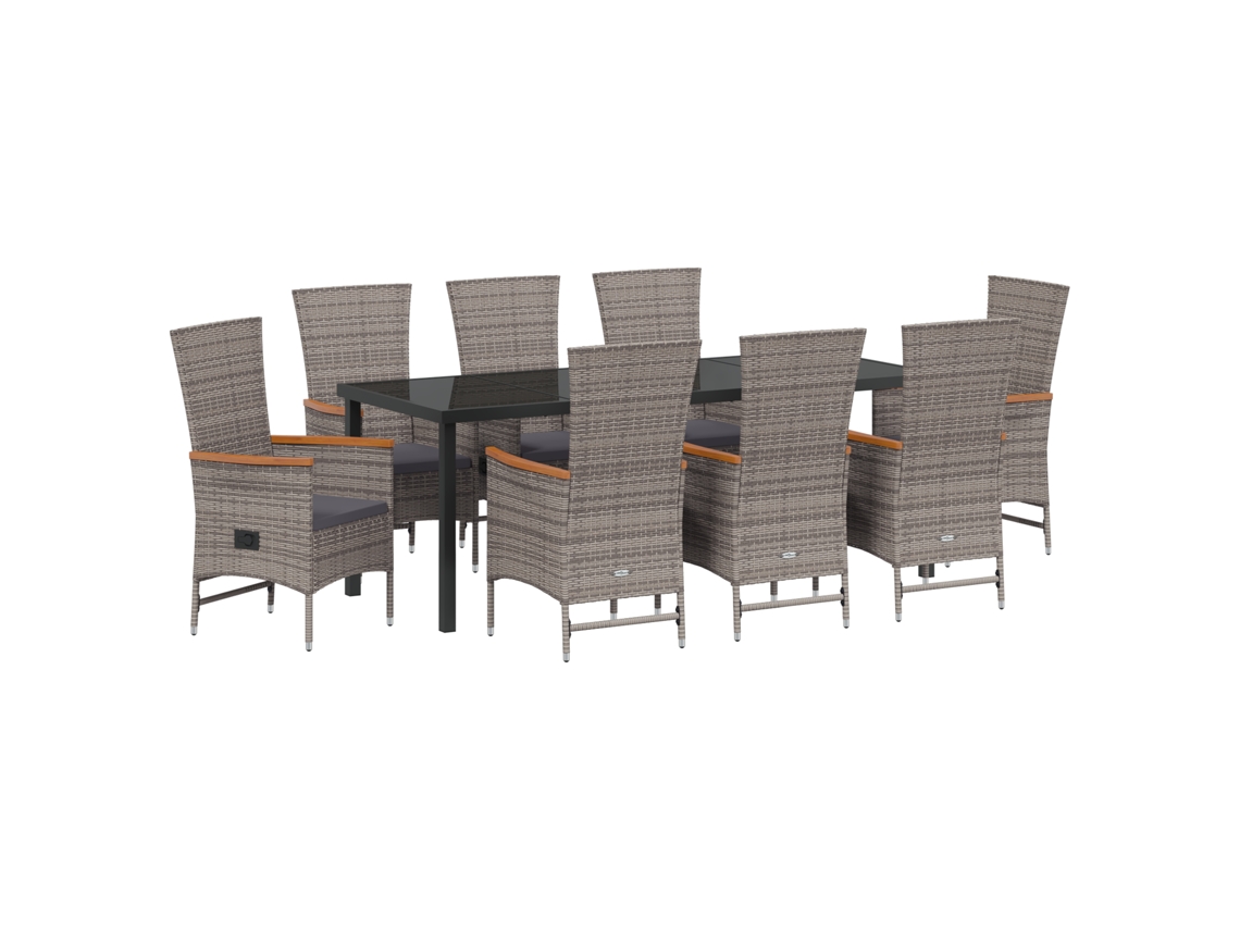 Conjunto 9 Conjunto De Móveis Para Exterior Vidaxl Cinzento Vime Pe (200 X 80 X 73 Cm)