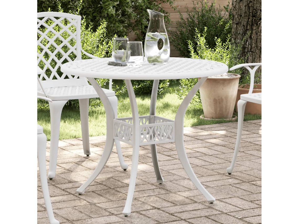 Vidaxl Mesa De Jardim Ø90x75 Cm Alumínio Fundido Branco