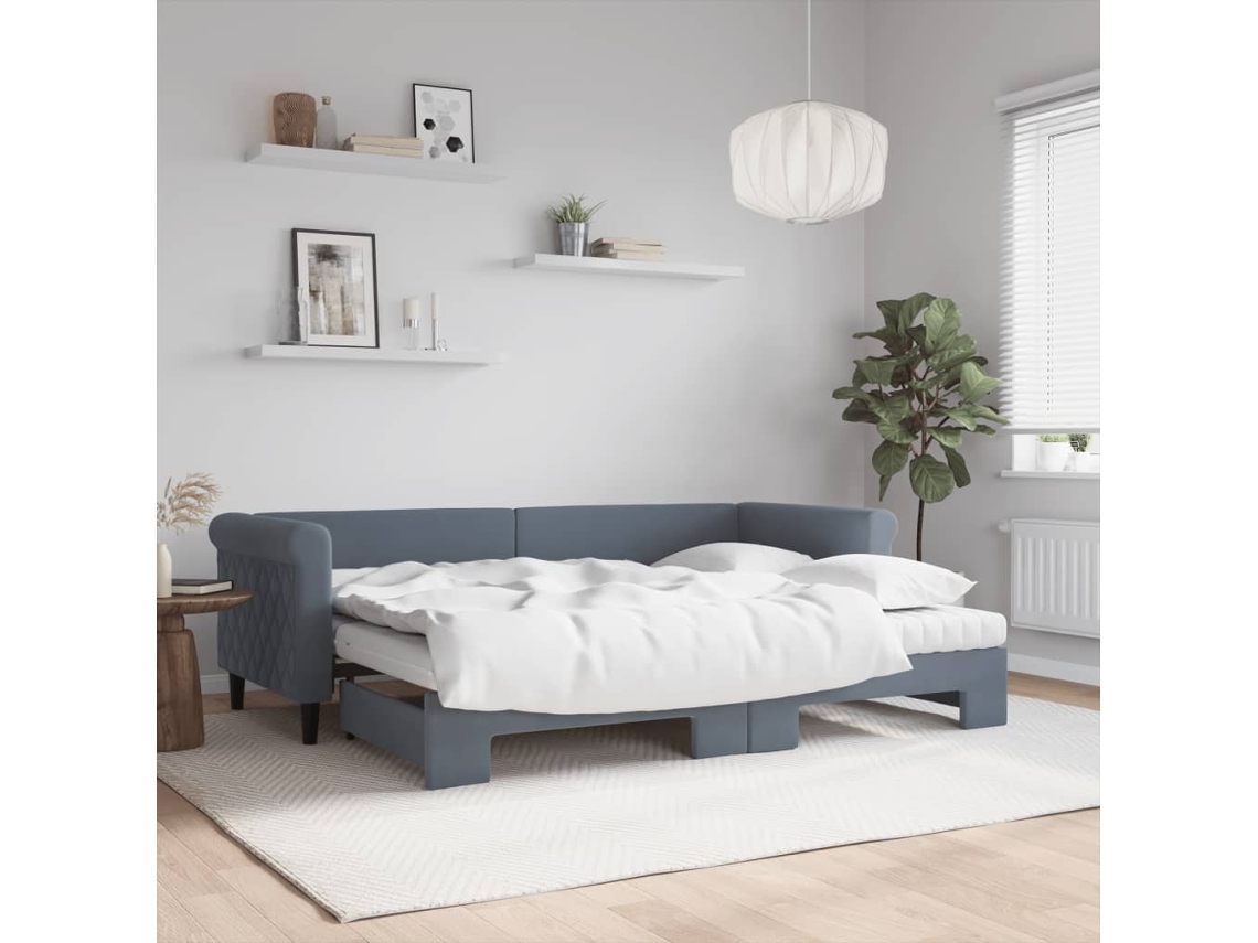 Vidaxl Sofá-cama C/ Gavetão E Colchões 80x200cm Veludo Cinzento-escuro