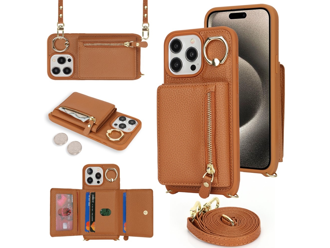 Suporte Casa Pega Para Iphone 15 Pro Max Pele Sintética Castanho