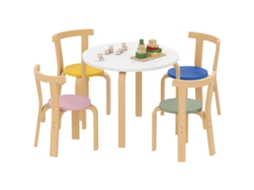 Conjunto De Mesa E Cadeiras De 5 Peças Para Crianças De 3 A 8 Anos Com Bordas Arredondadas Em Madeira Multicolorida.