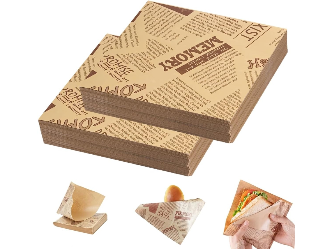 13r 200 Unidades De Sacos Papel Para Hambúrguer, Sanduíche, 18x18cm, Estilo Jornal Antigo, Alimentos Como Hambúrgueres, Salgadinhos E Bata