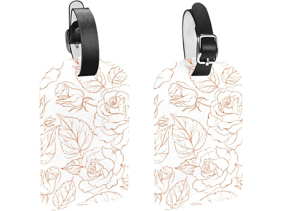 Conjunto De 2 Etiquetas Bagagem Em Imitação Couro Com Estampa Rosas