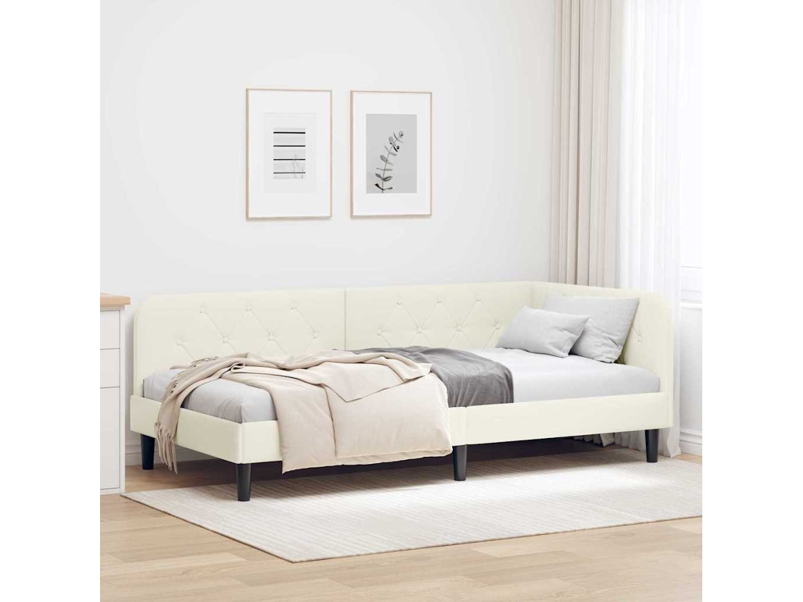 Vidaxl Estrutura De Cama De Canto Creme 90 X 190 Cm Veludo