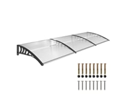 Marquise para portas e janelas 295x90 cm, painéis de policarbonato, liga de alumínio transparente DECORALAR TECH