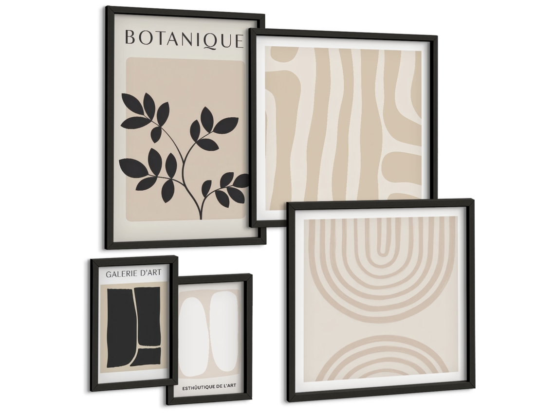 Pinturas Murais Modernas Composições De Plantas Em Estilo Boho Moldura Preta Imagens Para Um Quarto Infantil Espelharte (conjunto De 5 Imagens)