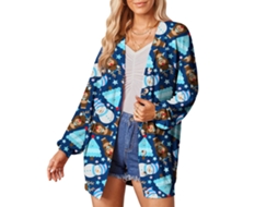 Laxiscreed Cardigan Festa De Natal Para Mulheres Com Manga Longa Vermelho Tamanho L