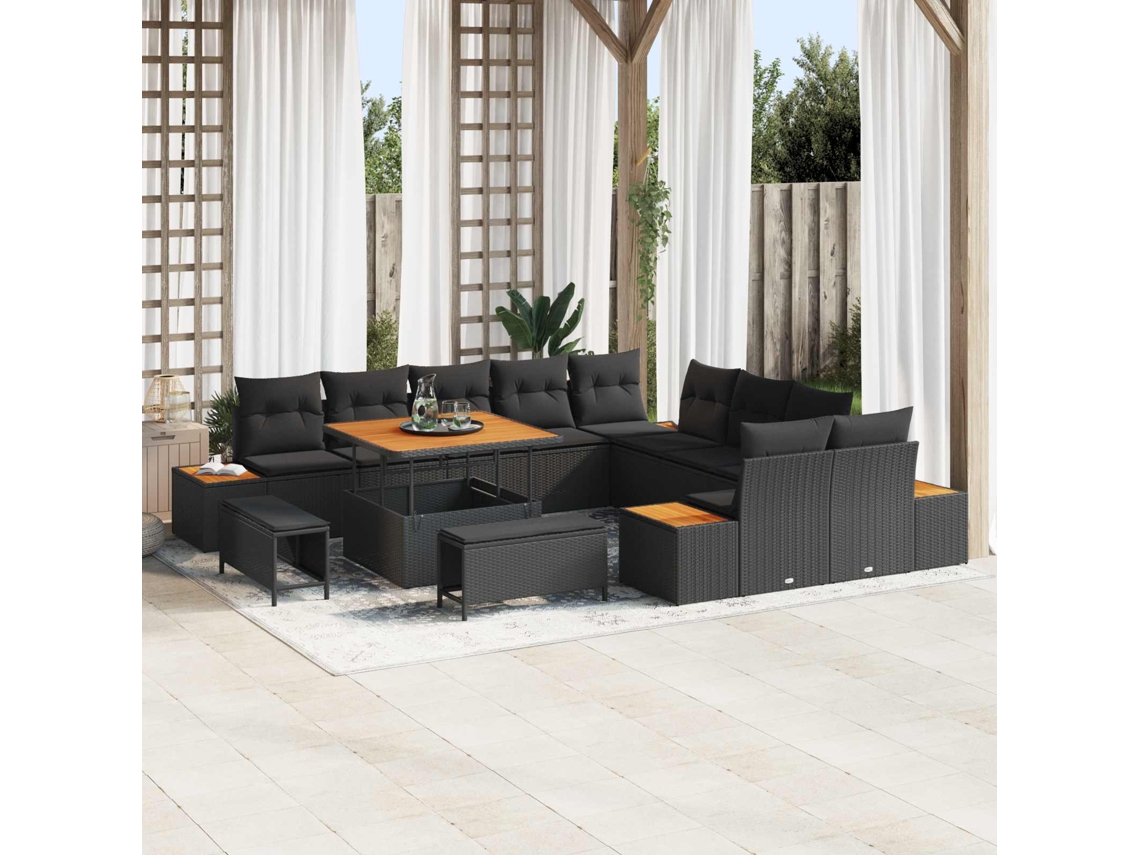 Vidaxl Conjunto De Sofá De Jardim 13 Pcs Preto Rattan Sintético