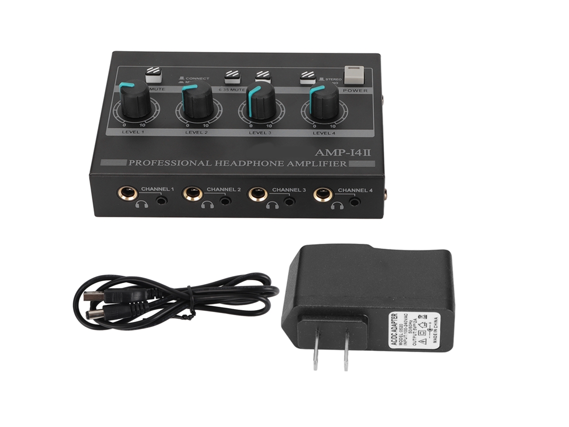 Amplificador de auriculares estéreo compacto de 4 canales Amp 14ii con adaptador de 12 V 2 para estudio y escenario | S/MARCA