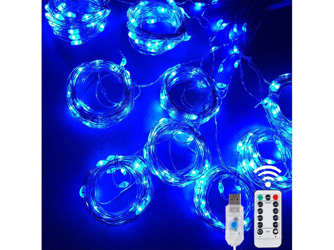 (azul 3mx1m 100 Leds) Cordão De Luzes Led Com Controle Remoto Usb, 8 Modos.