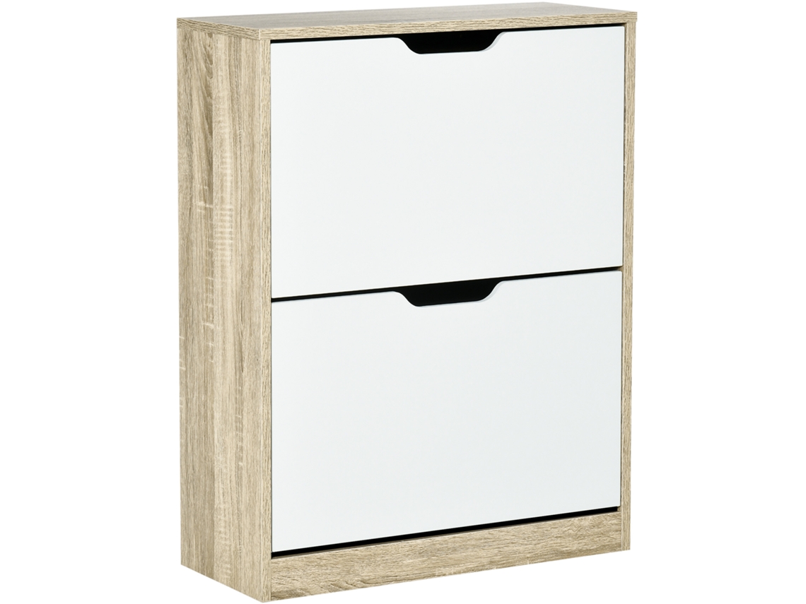 Sapateira Mdf Cor Natural e Branco 62.5x26x81 cm Homcom