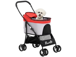 Carrinho 3 em 1 NOVAVEST para Cães Pequenos com vagão destacável, cesto de armazenamento, cintos de segurança e almofada, vermelho