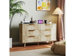 Cômoda Para Sala De Estar Com Baú De 6 Gavetas Caneladas E Design Para Corredor, 62x35x105 Cm Em Carvalho