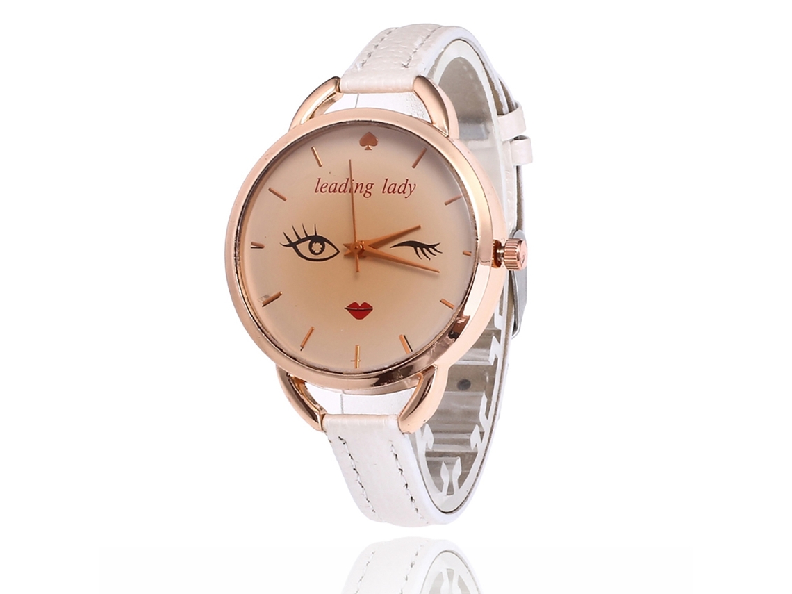 Relógio Feminino de Pulso Analógico de Quartzo com Pulseira de Couro Estilo Moderno Branco
