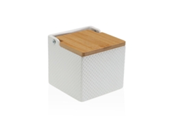 Saleiro Com Tampa Versa Branco Cerâmica Bambu Dolomite 11 X 11 X 11 Cm