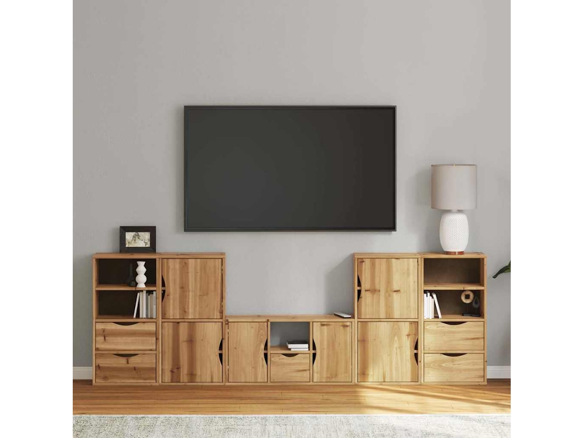 Móveis De Tv De 5 Peças Com Arrumação Madeira De Pinho Maciça Dkd Home Decor