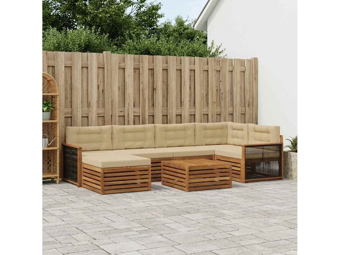 Vidaxl Conjunto De Sofás Para Exterior 7 Unid. Natural E Bege