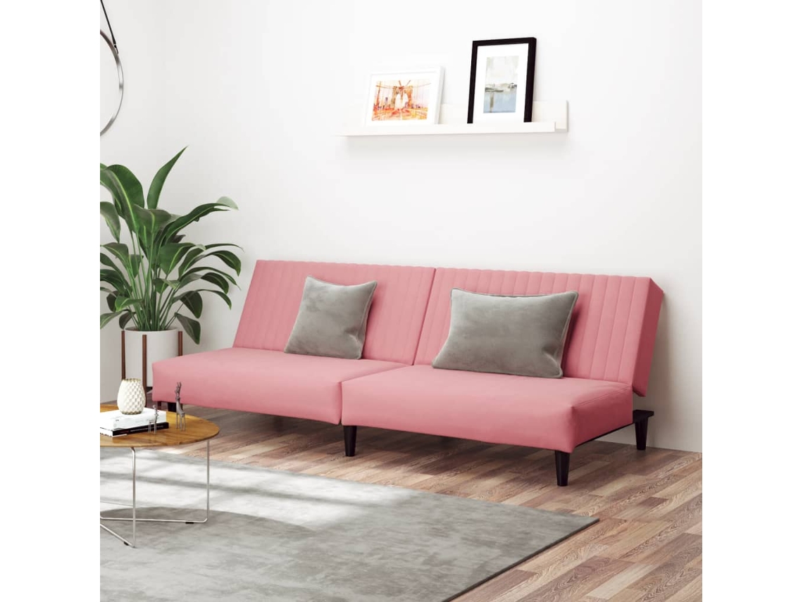 Vidaxl Sofá-cama De 2 Lugares Veludo Rosa