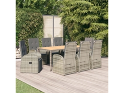 Vidaxl 9 Pcs Conjunto De Jantar P/ Jardim C/ Almofadões Vime Pe Cinza
