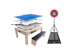 Mesa Multijogos 7 Em 1 Com Dardos E Luz Led | Bilhar, Pingue-pongue, Air Hockey, Xadrez, Gamão, Shuffleboard E Jantar |