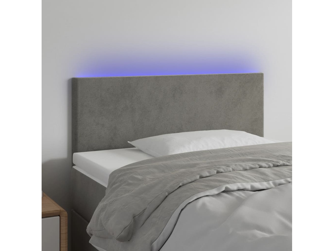 Vidaxl Cabeceira De Cama C/ Luzes Led Veludo 90x5x78/88 Cm Cinza-claro