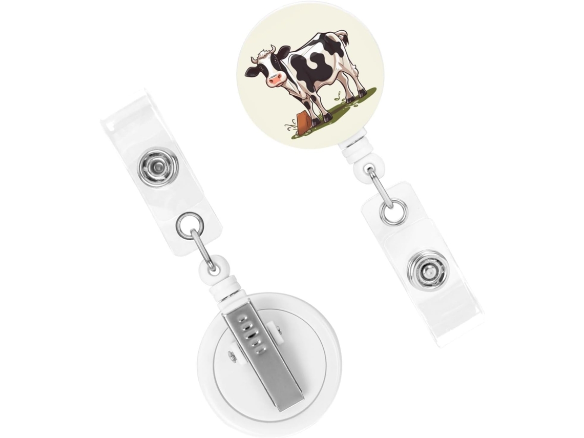 Porta Crachá Retrátil Reforçado, Com Bobinas Crachás De Identificação Tema Vaca Leiteira, Chaveiros Reforçados E