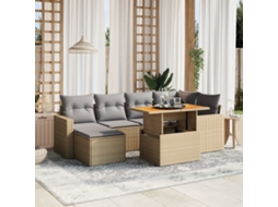 Vidaxl 7 Pcs Conjunto De Sofás P/ Jardim Com Almofadões Vime Pe Bege