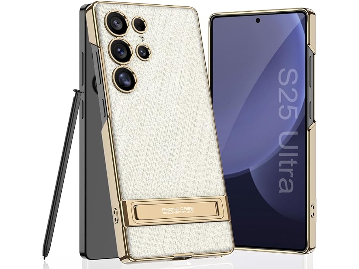 Capa Hexinyigjly Para Samsung Galaxy S24 Ultra Com Suporte Invisível Eletrogalvanizado Branco