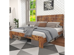 Cama Casal Madeira 140x200cm Vintage, Ripas Ferro, Cabeceira Alta.-op