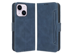 Capa Para Iphone 14 Plus Pele Sintética Anti-riscos Com Porta-cartões Azul