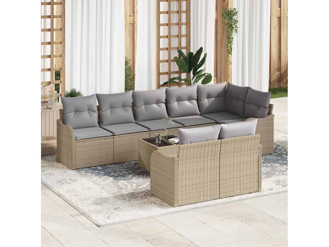 Vidaxl Conjunto De Sofá De Jardim 9 Unid. Bege E Cinza Claro Vime Pe