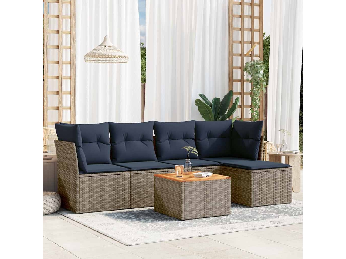 Vidaxl Conjunto De Sofá De Jardim Com 6 Peças E Almofadas Em Rattan Sintético Cinza