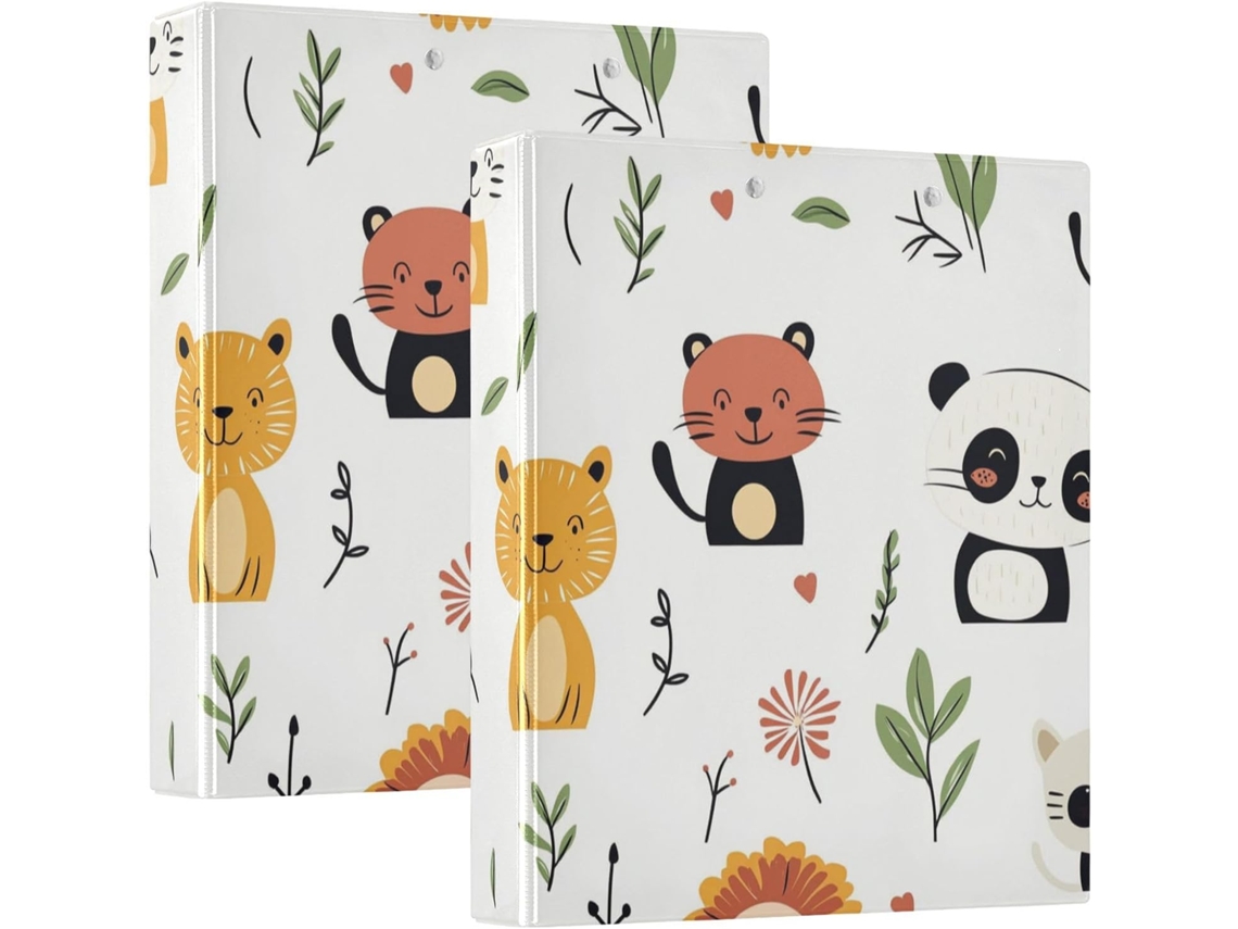 Pasta Escolar Animal Zoo Leaf 1 2-polegadas, 3-argolas Com Bolsos, Pacote Com 1 2-unidades De Pastas Sortidas