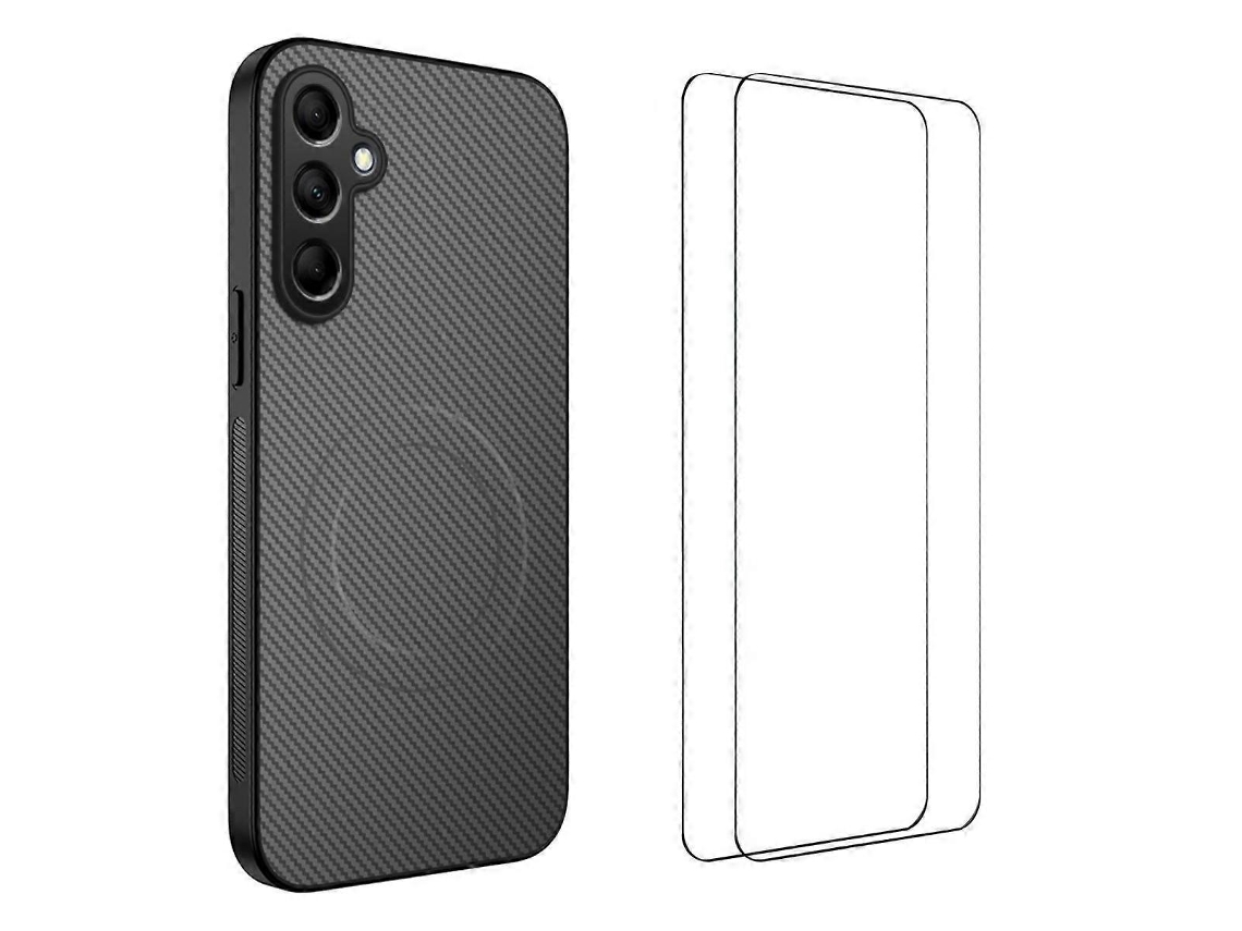 Capa Magnética Wanlonfeng Tq1 Series Com Textura De Fibra De Carbono E Tpu Para Samsung Galaxy S24 Com 2 Películas De Tela Cinza