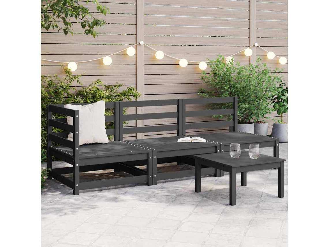Vidaxl 3 Pcs Conjunto Lounge De Jardim Pinho Maciço Cinzento