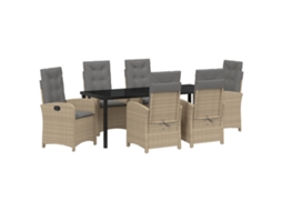 Conjunto 7 Conjunto De Jantar Para Jardim Vidaxl Bege Vime Pe (200 X 80 X 73 Cm)
