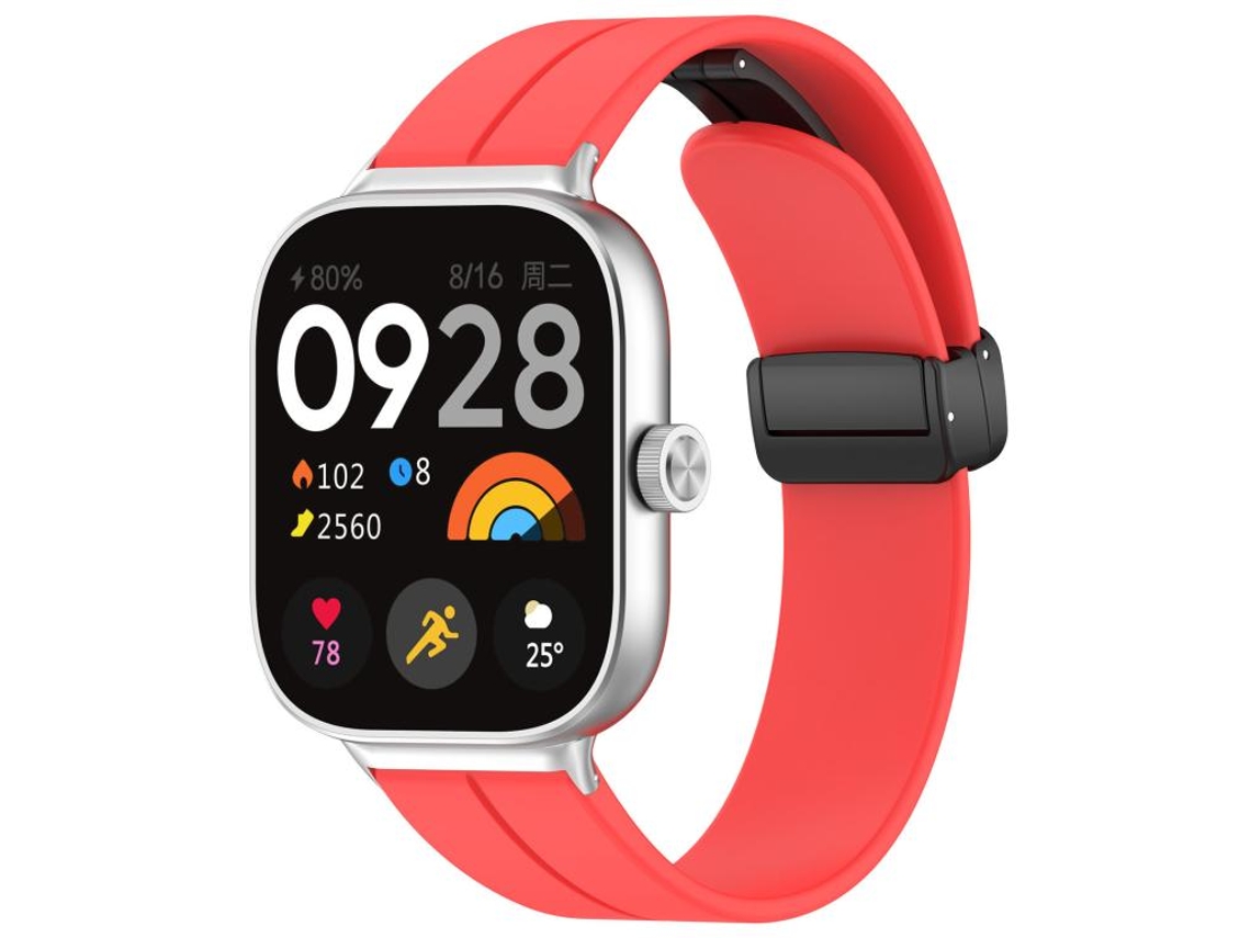 Bracelete Para Xiaomi Band 9 Pro / 8 Pro / Redmi Watch 6 / 5 - Silicone - Cabeça Chata - Fivela Preta Vermelha