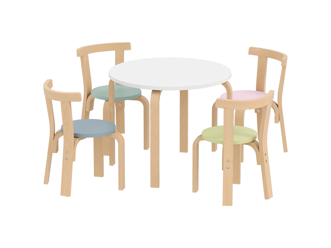 Conjunto De Mesa E Cadeira, Em Madeira Maciça, Para Crianças, Com Clara, Multicolorida
